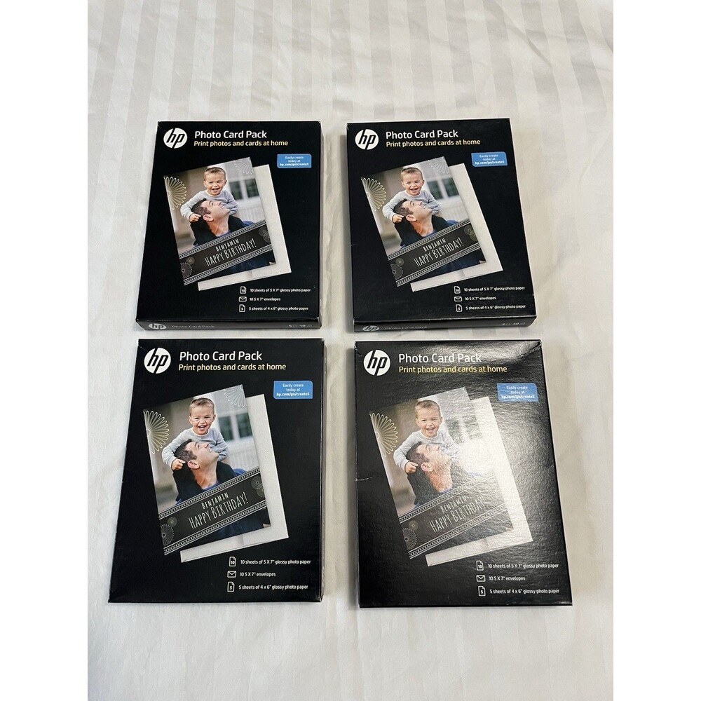 4 HP Photo Card Pack Inkjet Printer Glossy Paper Greeting Card Kit 5x7 4x6 NEW